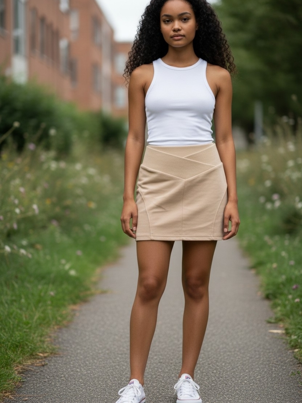 SHEIN Beige High-Waist Stretch Mini Skirt